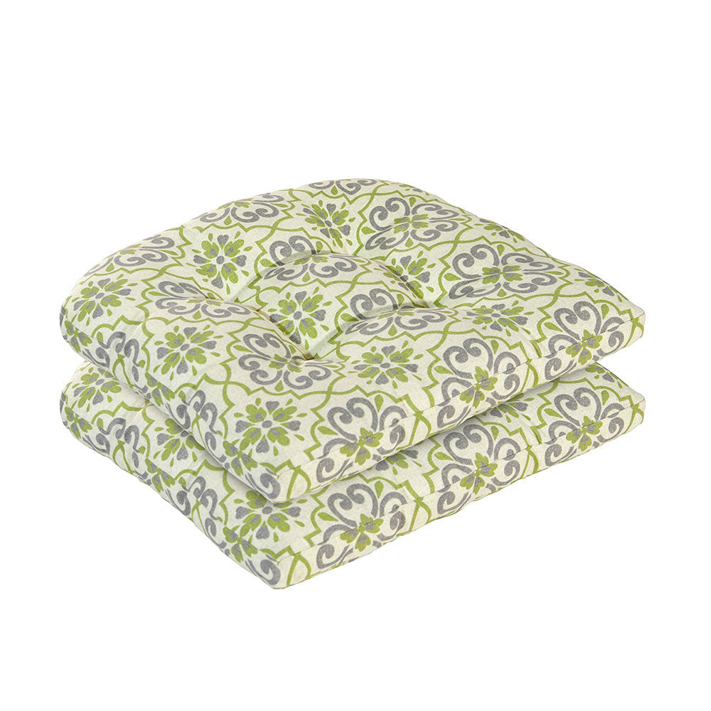 Bossima Green/Grey Damask Wicker Chair Cushion Set