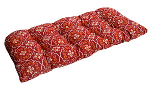 Red Damask Wicker Loveseat Cushion