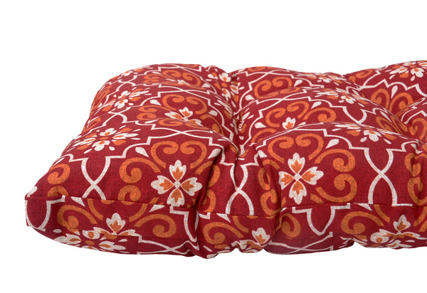 Red Damask Wicker Loveseat Cushion