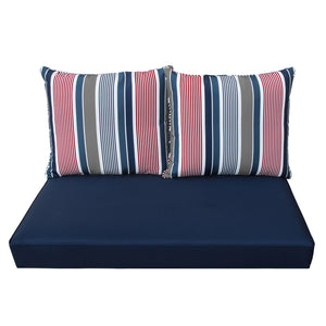 Patio Furniture Cushions Deep Seat Loveseat Cushion Navy/Grey/White/Red Stripe
