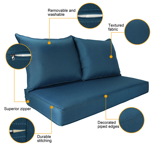 Patio Furniture Cushions Deep Seat Loveseat Cushion Navy/Blue/Yellow/White Stripe