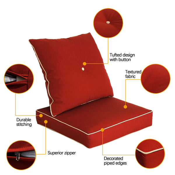 Indoor/Outdoor Deep Seat Chair Cushion Set, 1 Seat Cushion and 1 Back Cushion Light Khaki