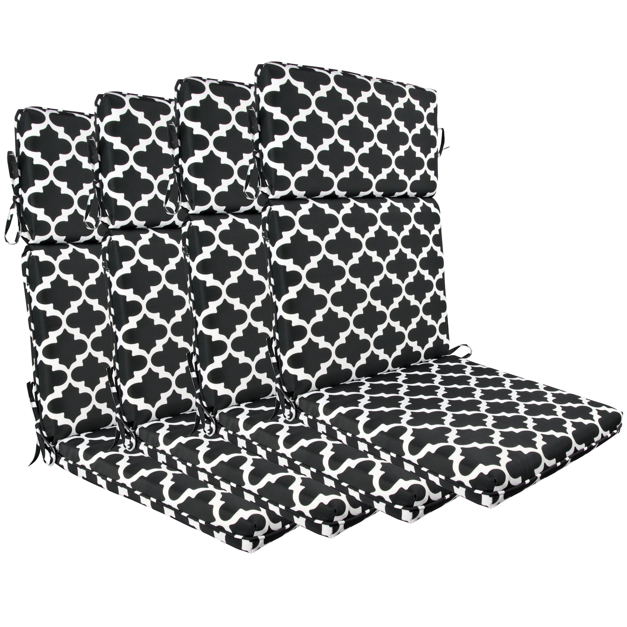 Indoor Outdoor High Back Chair Cushions Set of 4 Black & White Flower