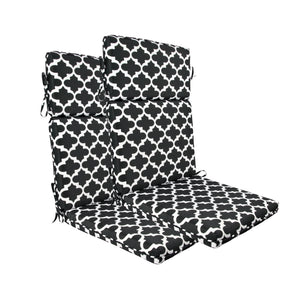 Indoor Outdoor High Back Chair Cushions Set of 2 Black & White Flower