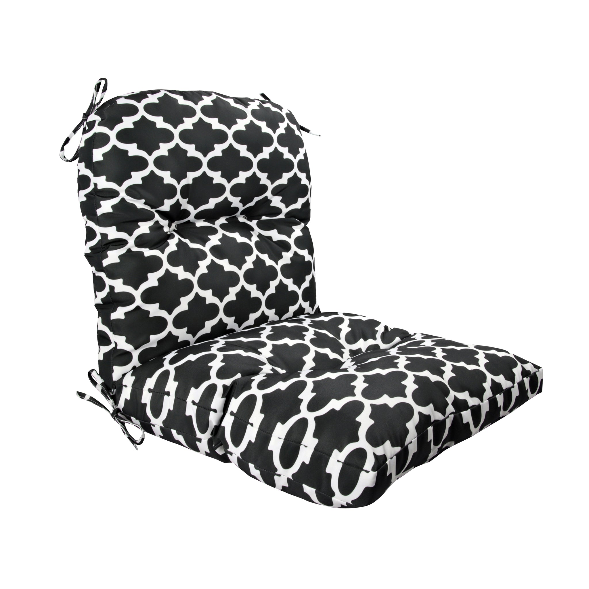 Outdoor Indoor High Back Chair Tufted Cushions Black & White Flower