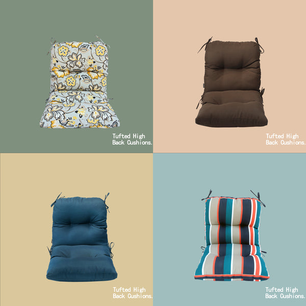 Outdoor Indoor High Back Chair Tufted Cushions Flower Prints Grey/Yellow