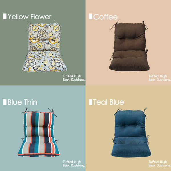 Outdoor Indoor High Back Chair Tufted Cushions Set of 2 Grey/White/Blue/Red Stripe