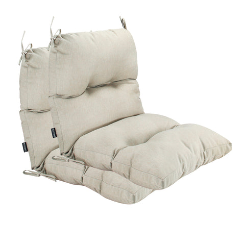 Outdoor Indoor High Back Chair Tufted Cushions Set of 2 Taupe