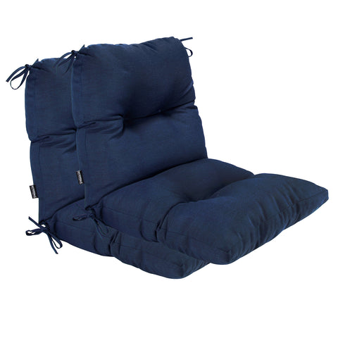 Outdoor Indoor High Back Chair Tufted Cushions Set of 2 Navy Blue