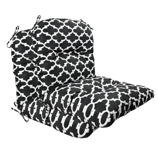 Outdoor Indoor High Back Chair Tufted Cushions Set of 2 Black/White Flower