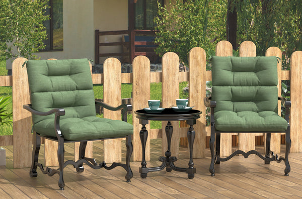 Outdoor Patio High Back Chair Cushions Tufted Square Corner Olefin Deep Green Set of 2