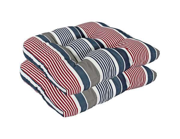 Indoor/Outdoor Wicker Seat Chair Cushion, Set of 2, Navy/Grey/White/Red/ Stripe