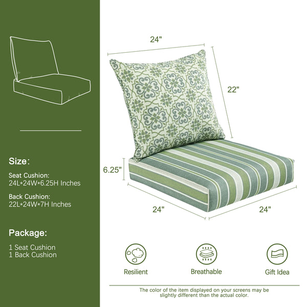 Indoor/Outdoor Deep Seat Chair Cushion Set, 1 Seat Cushion and 1 Back Cushion Black/Gold Damask